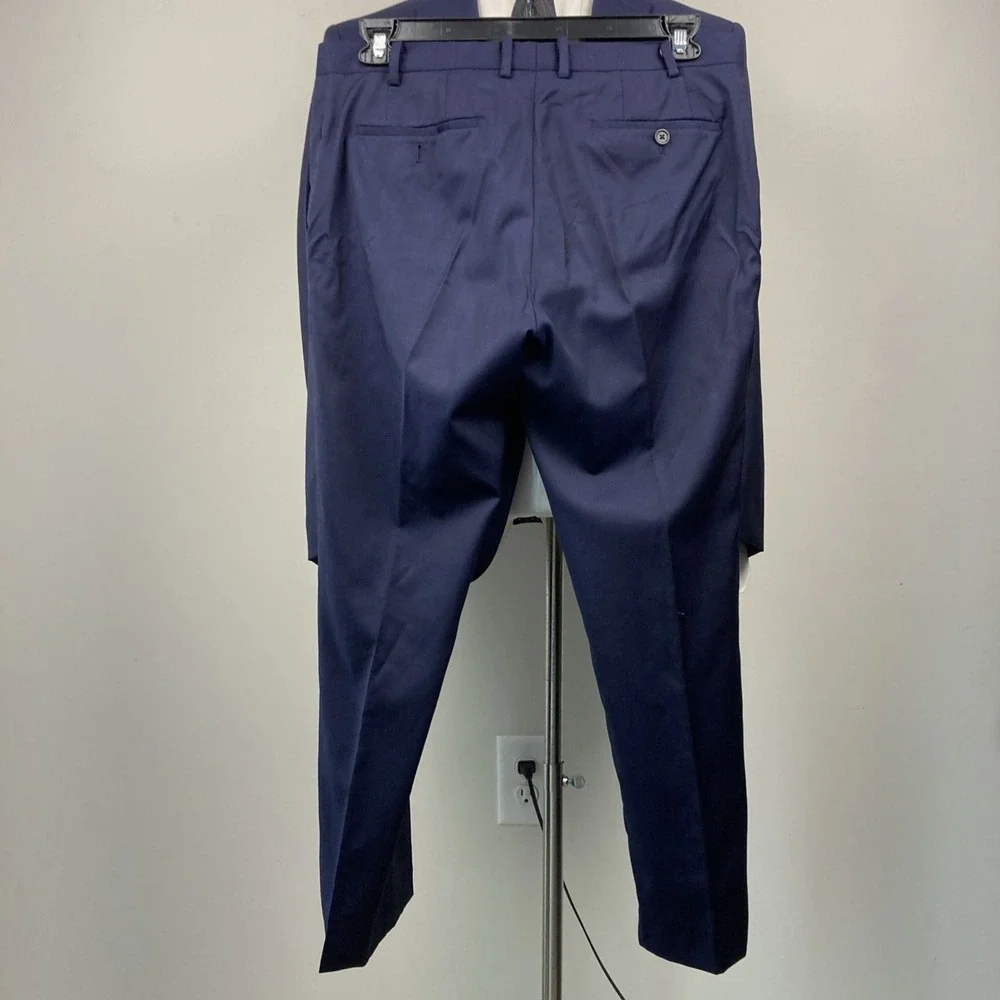 TALLIA Mens Wool 2-pc Suit 100%wool Size 42R 34x27.5 Navy Plaid Flat Front
